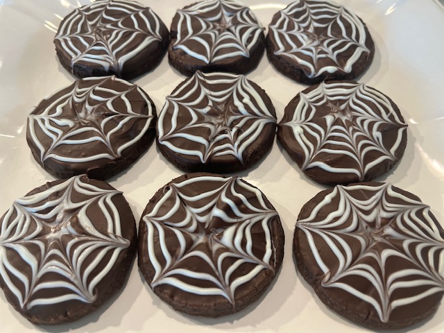 Chocolate Dipped Spiderweb Halloween Cookies